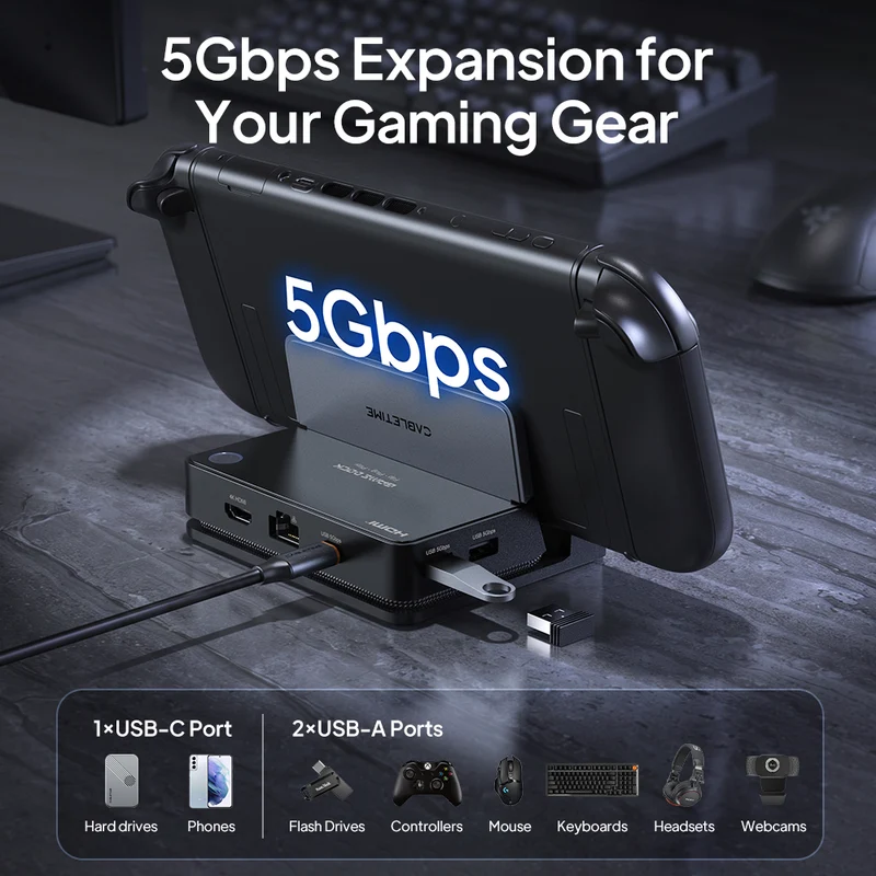 6-in-1 Foldable USB-C Gaming Dock for Switch 2 & Steam Deck