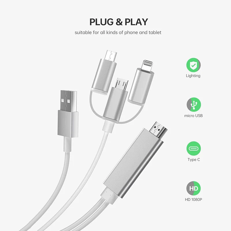 3 IN 1 "I-O-S/Andriod to HDTV" Mhl Kabel