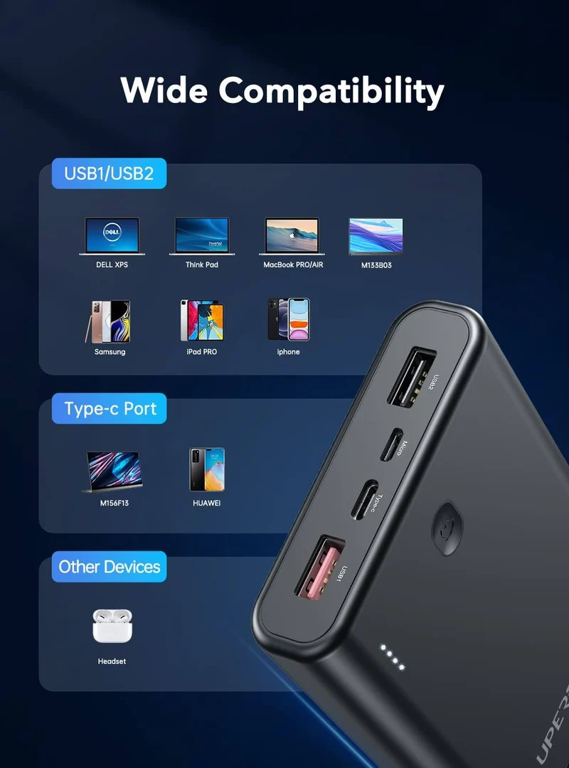 Power Bank 20000mah 65W Schnellladung USB C Tri-Outport