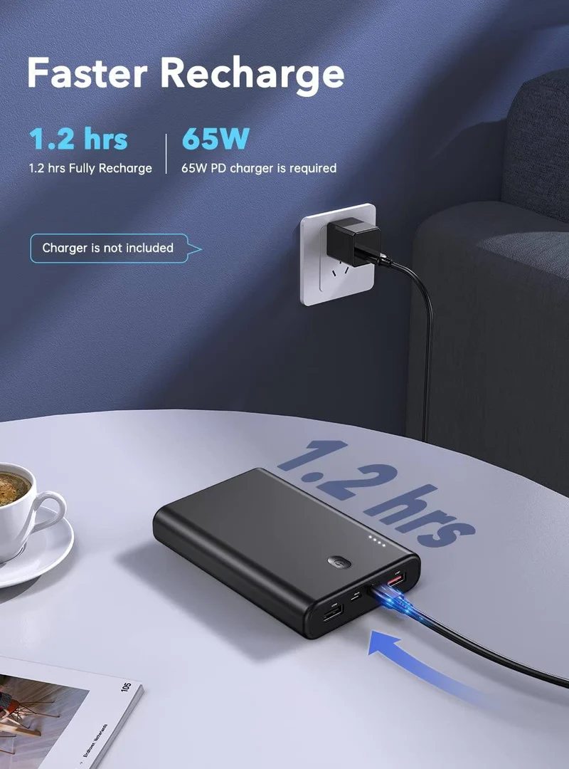 Power Bank 20000mah 65W Schnellladung USB C Tri-Outport