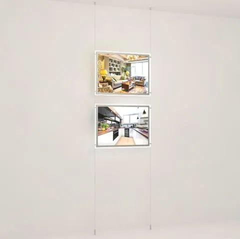 Seilsystem LED Acryl- Werbetafeln Querformat DIN A2 mit seitlicher Befestigung