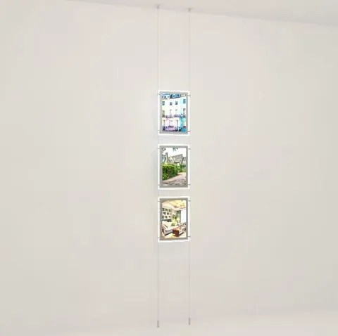 Seilsystem mit doppelseitigen LED Postertaschen DIN A4, mit seitlicher Befestigung