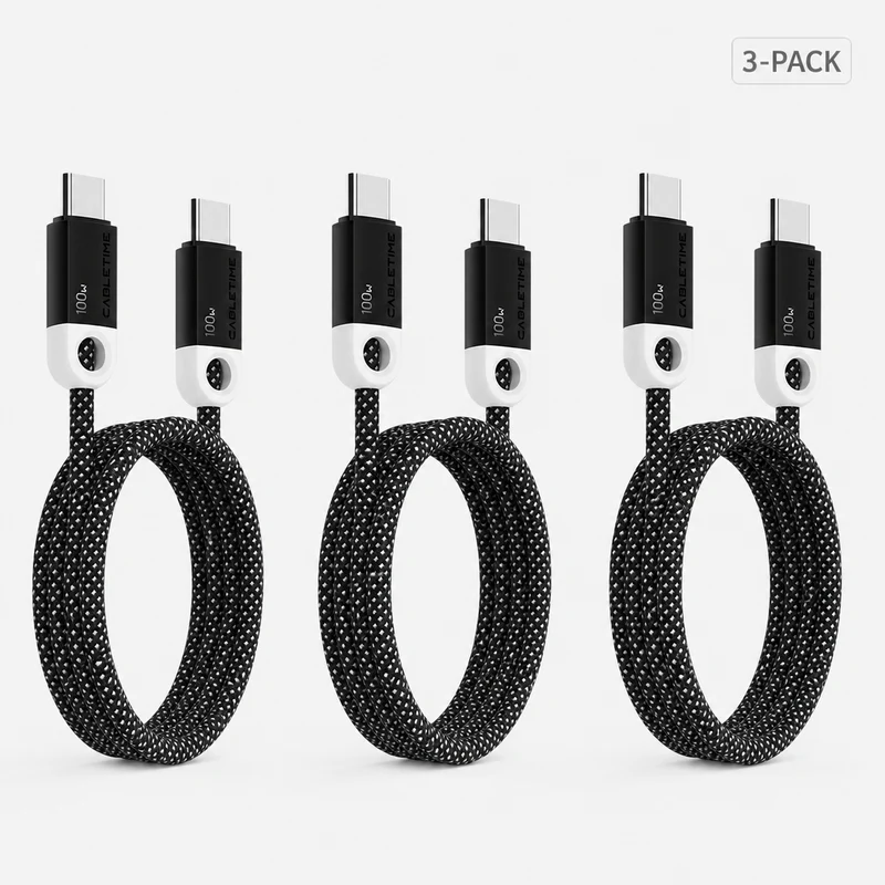 3-Pack 100W USB-C to USB-C Braided Charging Cables