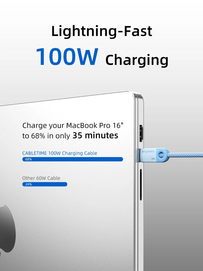 3-Pack 100W USB-C to USB-C Braided Charging Cables