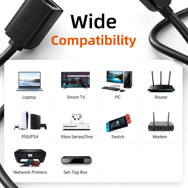 Cat6 Ethernet Cable Extender, RJ45 Male Female LAN Extension Adapter, 1000Mbps