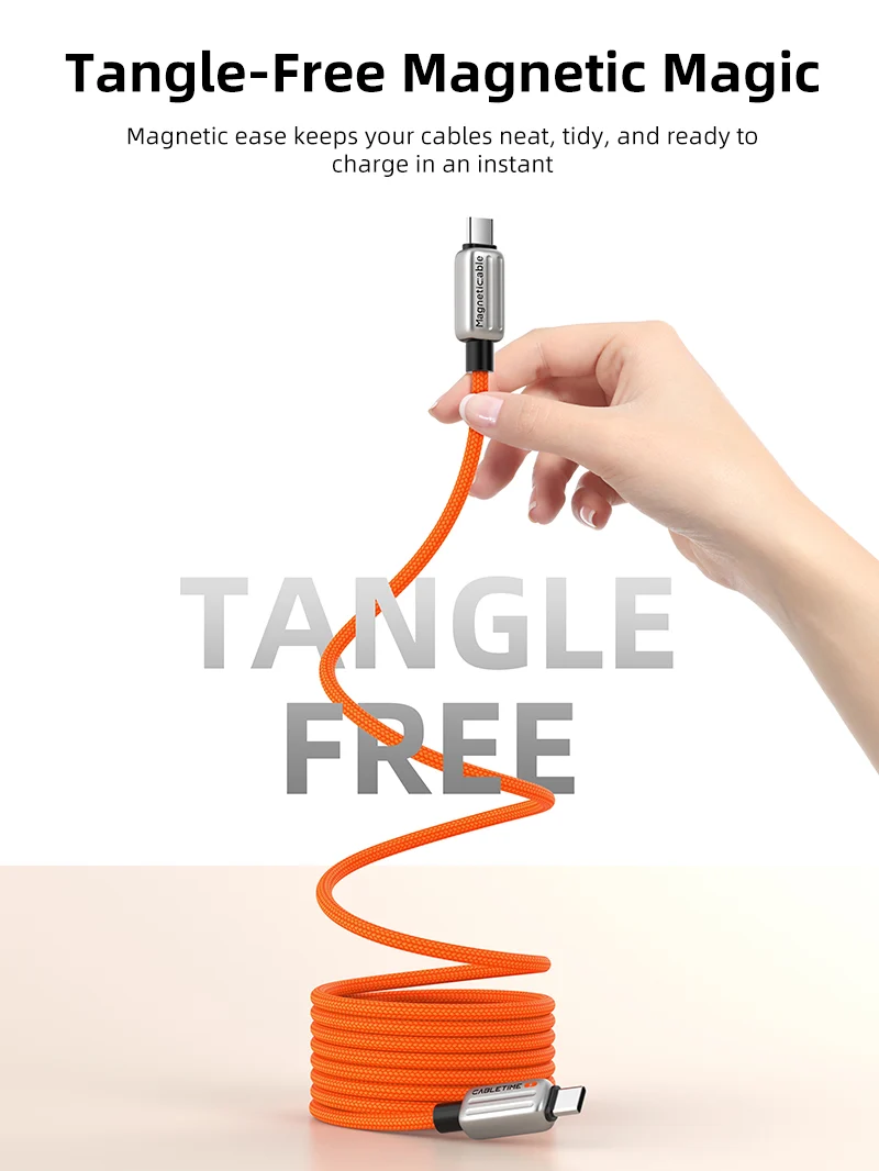 2 Pack 240w USB C to USB C Coiling Magnetic Charging Cable, Braided Tangle-Free Design for iPhone & Android