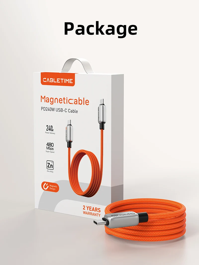 2 Pack 240w USB C to USB C Coiling Magnetic Charging Cable, Braided Tangle-Free Design for iPhone & Android