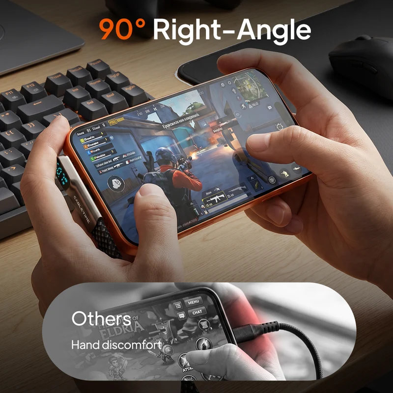 90° Right Angle 240W USB-C Cable with Digital Display, 1.2m