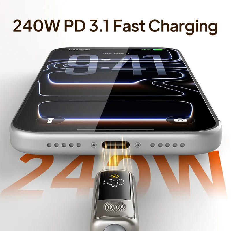 240W USB-C to USB-C Cable with Digital Watt Display, 1.2m