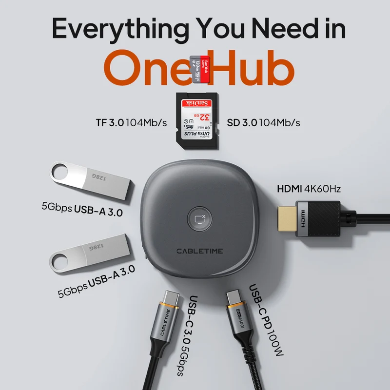 7-in-1 Magnetic USB-C Hub with 4K 60Hz HDMI & Dual Card Reader