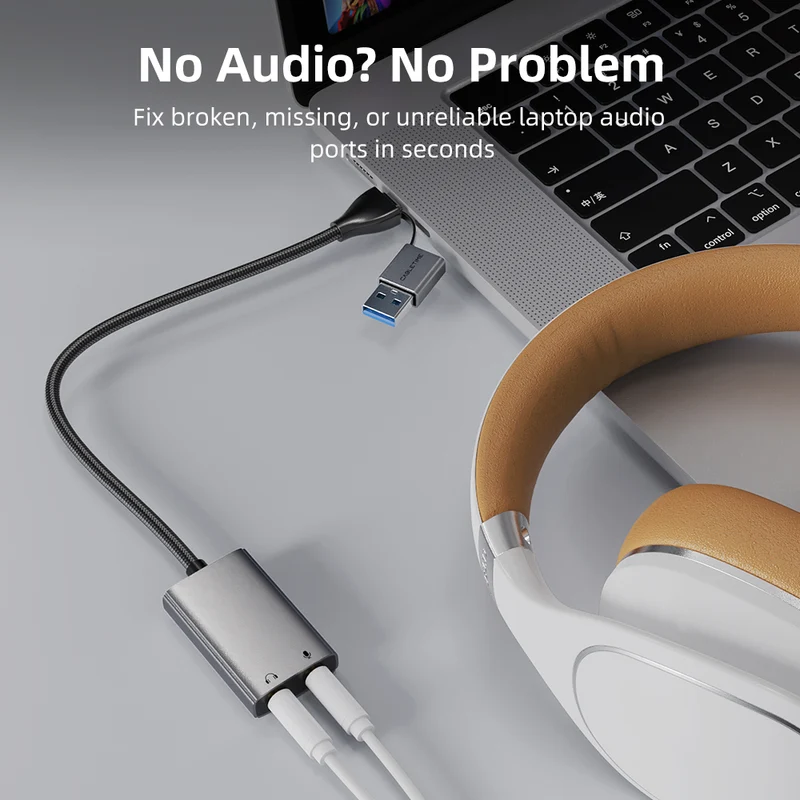 USB-C/A to 3.5mm External Sound Card with Mic & Headphone Jacks