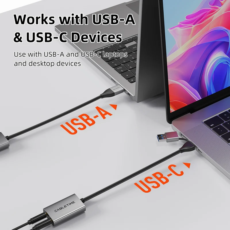 USB-C/A to 3.5mm External Sound Card with Mic & Headphone Jacks