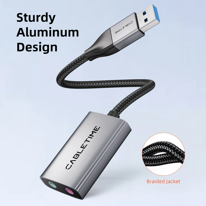 USB-C/A to 3.5mm External Sound Card with Mic & Headphone Jacks