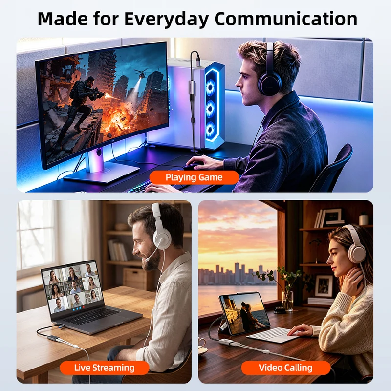 USB-C/A to 3.5mm External Sound Card with Mic & Headphone Jacks
