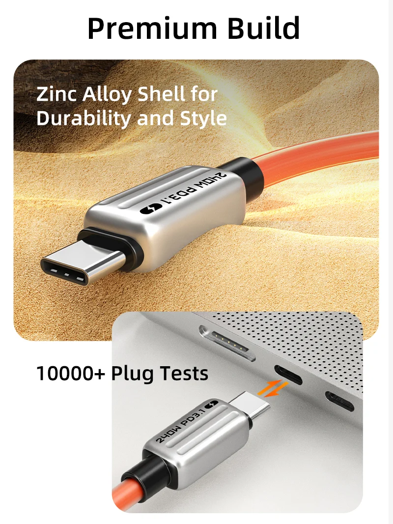 3-Pack 240W USB-C to USB-C Fast Charging Cable, Soft Silicone, 1M/2M