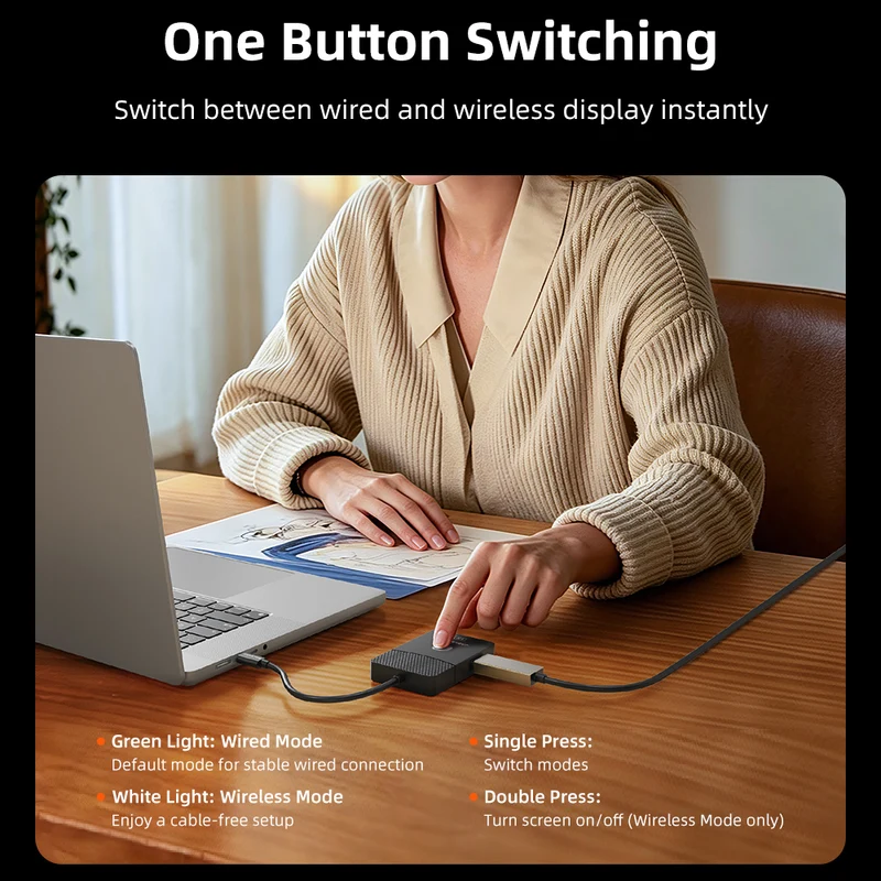 Wireless HDMI Transmitter Receiver & USB-C Hub with 4K60Hz HDMI Output and 100W PD Charging