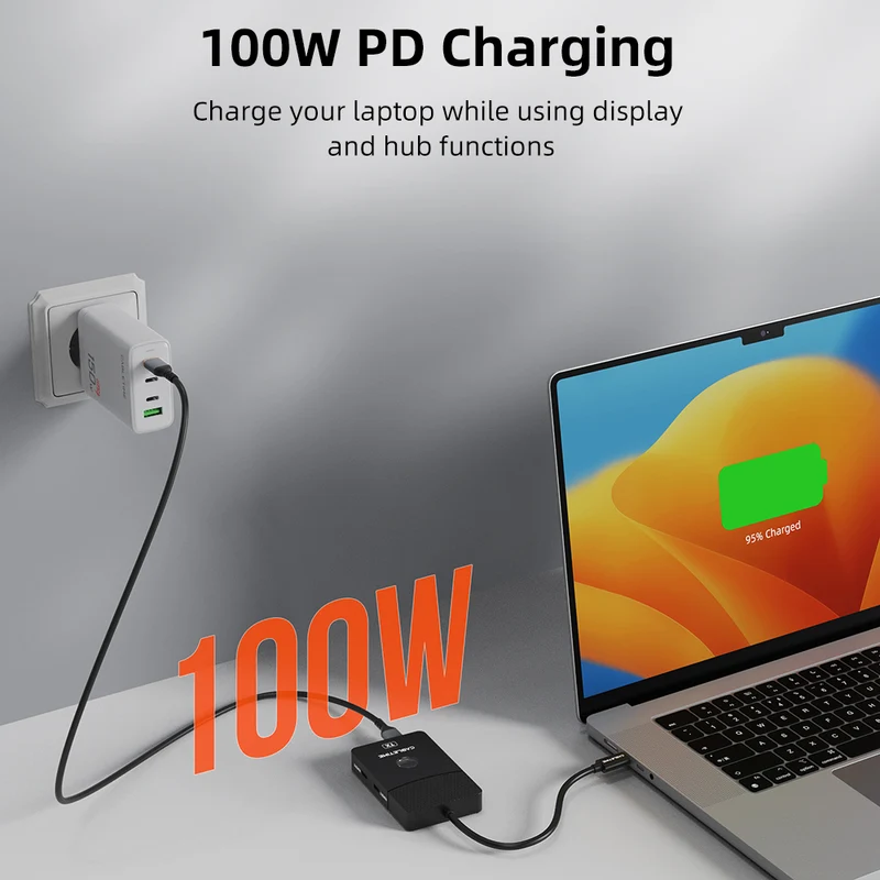Wireless HDMI Transmitter Receiver & USB-C Hub with 4K60Hz HDMI Output and 100W PD Charging
