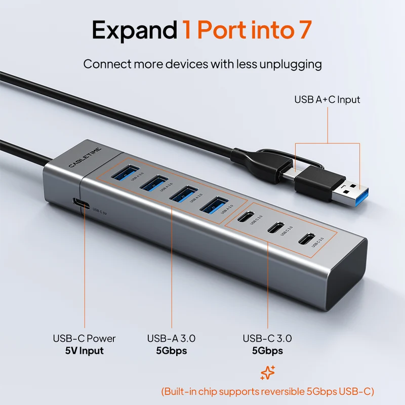 7-in-1 USB 3.0 Hub for Laptop, MacBook, PC and Tablet
