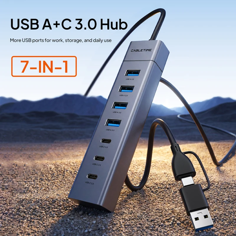 7-in-1 USB 3.0 Hub for Laptop, MacBook, PC and Tablet