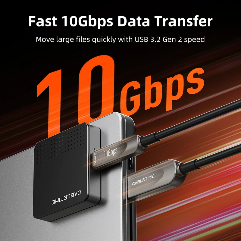 10Gbps USB-A to USB-C Active Optical Cable (AOC) 10–50m for Cameras & Industrial Use