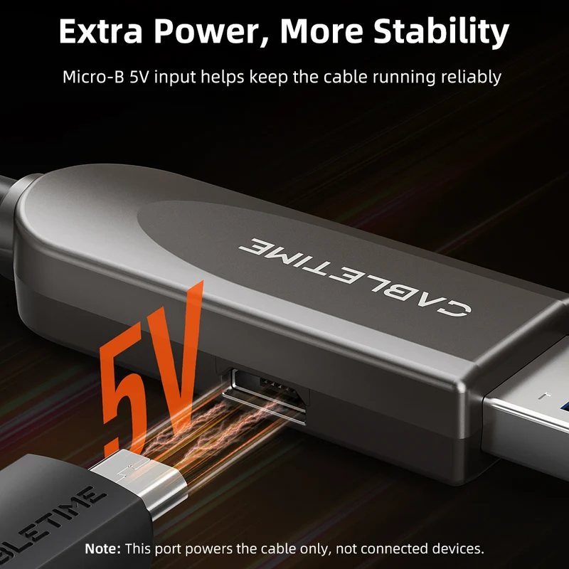 10Gbps USB-A to USB-C Active Optical Cable (AOC) 10–50m for Cameras & Industrial Use