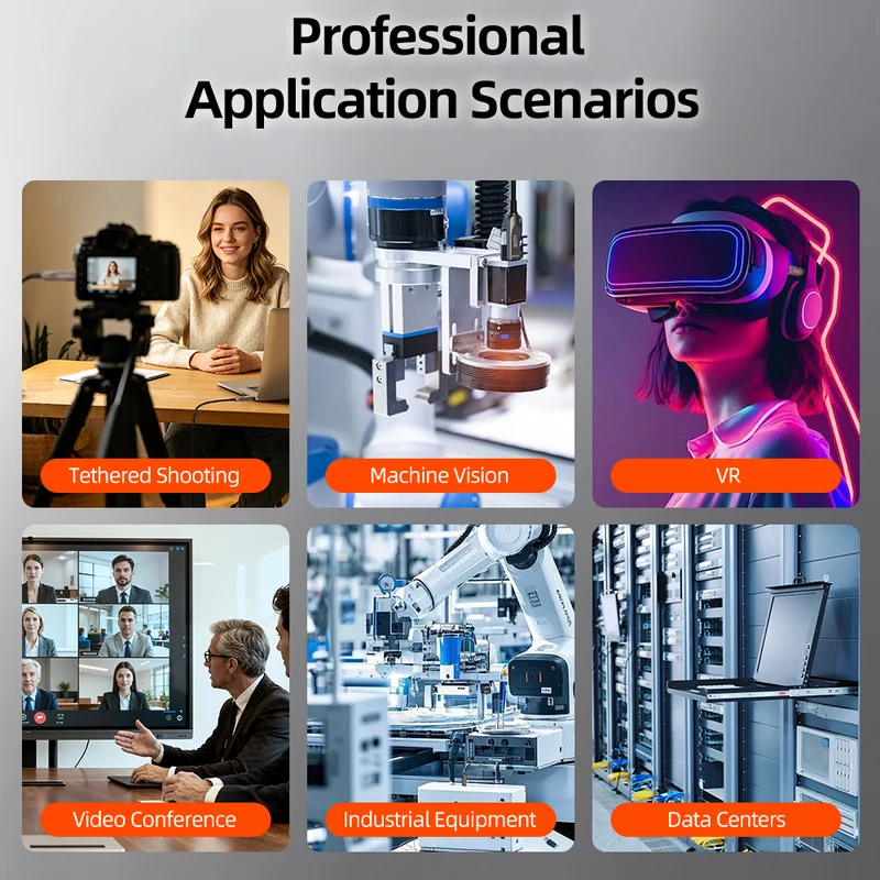10Gbps USB-A to USB-C Active Optical Cable (AOC) 10–50m for Cameras & Industrial Use