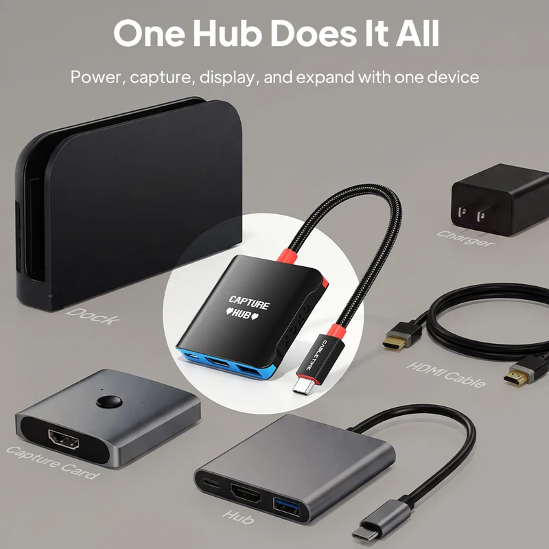 Nintendo Switch 2 Dock with Capture Card - 5-in-1 USB-C Hub for TV Gaming, Recording & Streaming