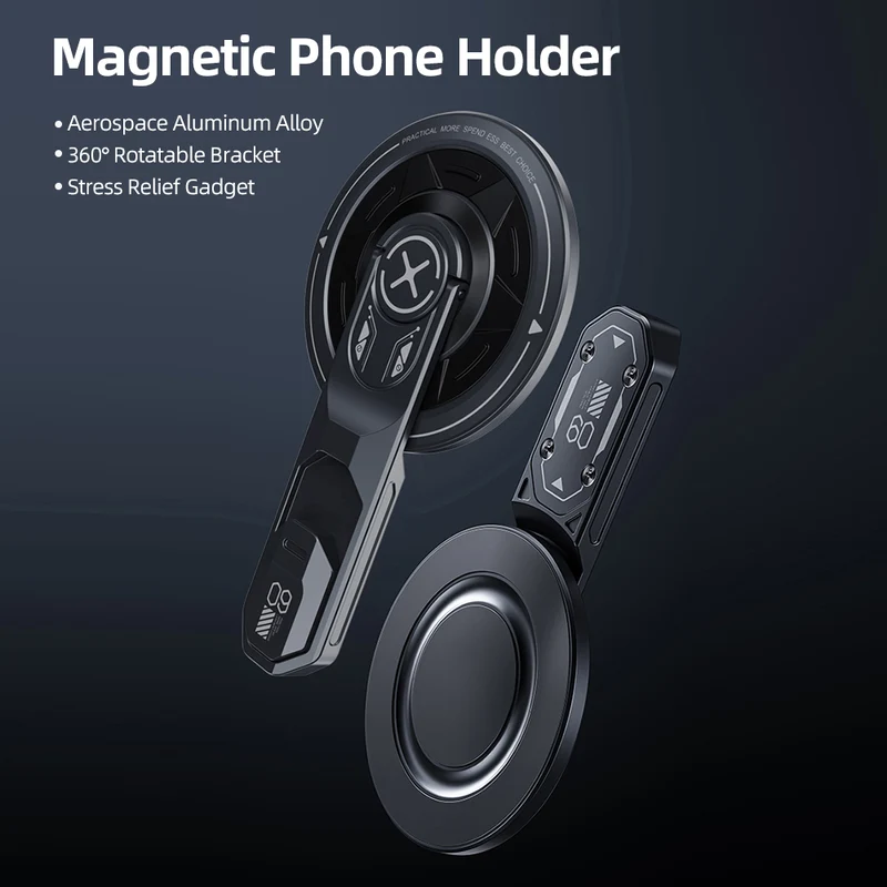 Foldable Magnetic Phone Grip Stand with Stress-Relief 360°Rotation & Switch