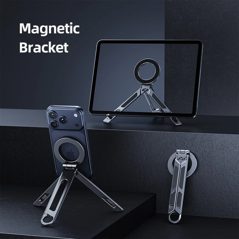 Foldable Magnetic Phone Tablet Tripod Stand with Carabiner