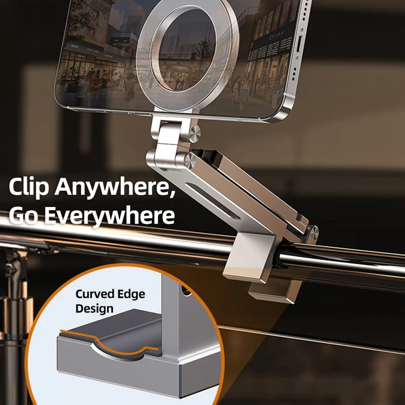 Portable Magnetic Phone Stand Tripod with Clip, Foldable MagSafe Phone Holder for iPhone & Smartphones