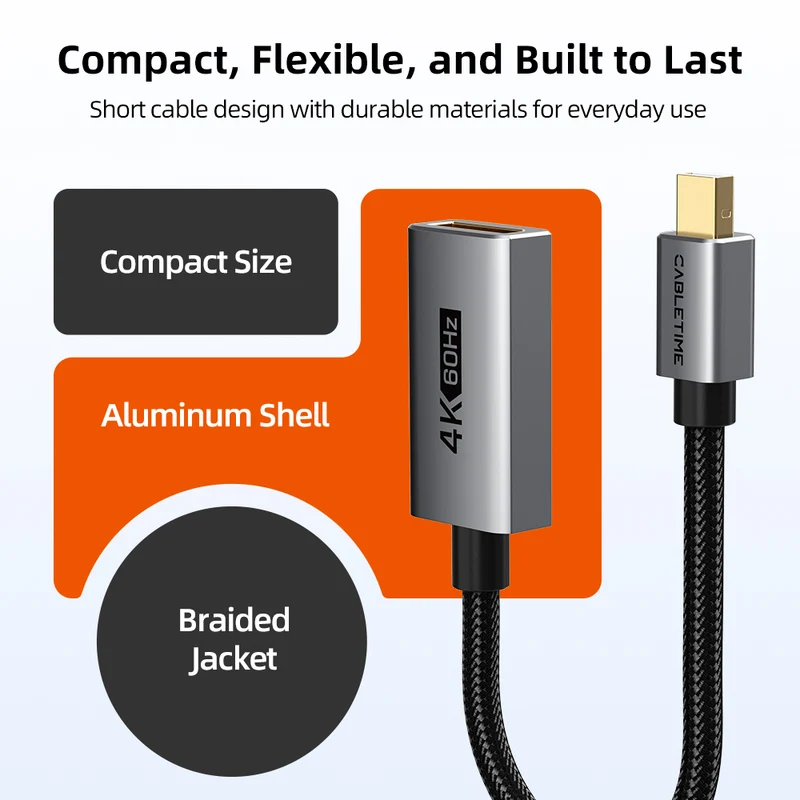 4K60Hz Mini DP to DisplayPort Adapter for MacBook, iMac, Mac Mini, PC & Monitor