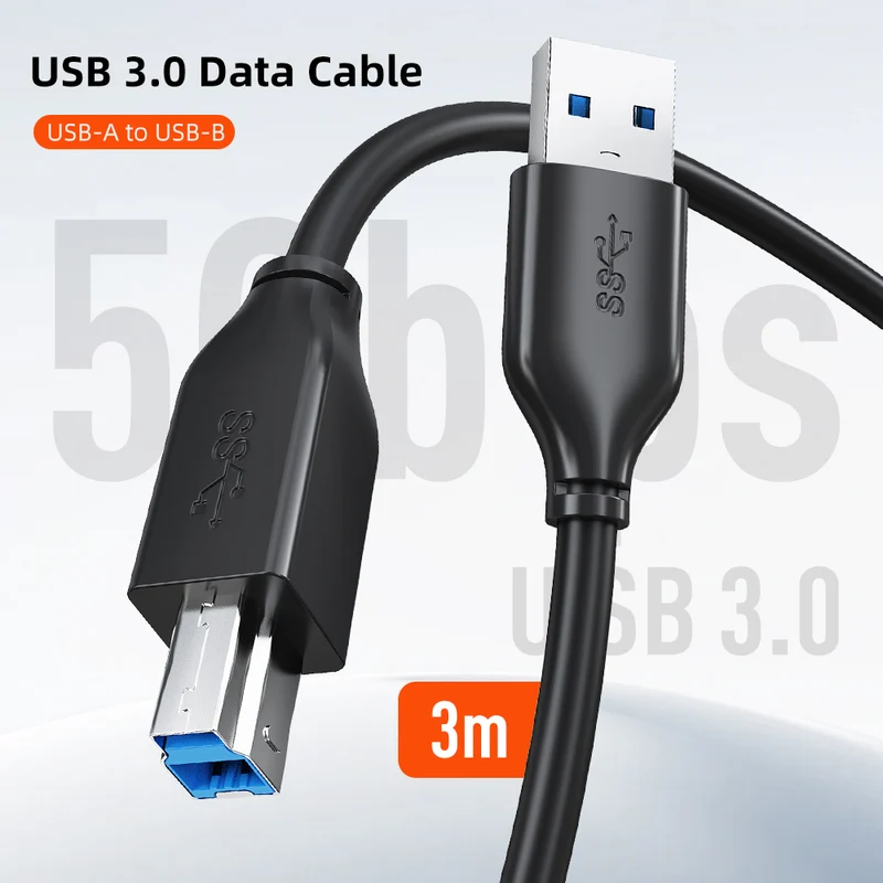 USB 3.0 A to B Data Cable 5Gbps for Printers,Scanners & External Drives