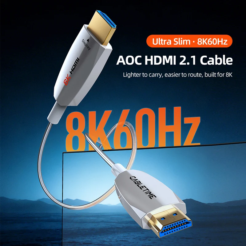 Ultra Thin Slim 8K AOC HDMI 2.1 Active Optical Cable 48 Gbps, HDR10+, 4K240Hz