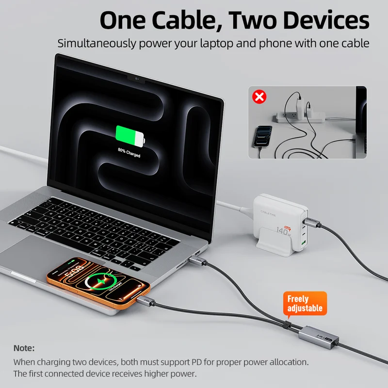 2-in-1 140W USB-C to Dual USB-C Cable for MacBook Pro, iPad, iPhone 17(1.5m)