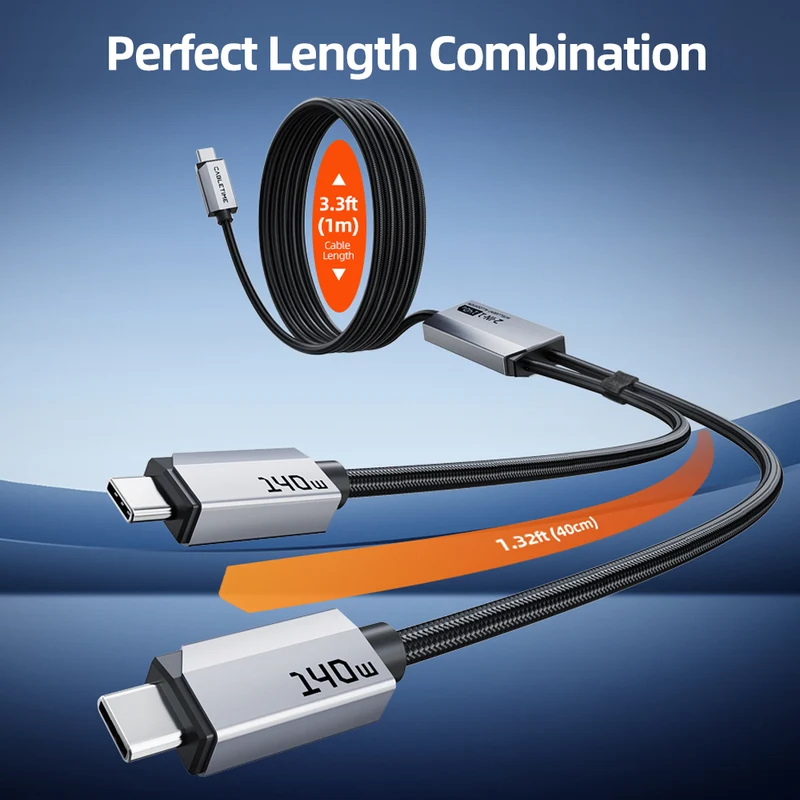 2-in-1 140W USB-C to Dual USB-C Cable for MacBook Pro, iPad, iPhone 17(1.5m)