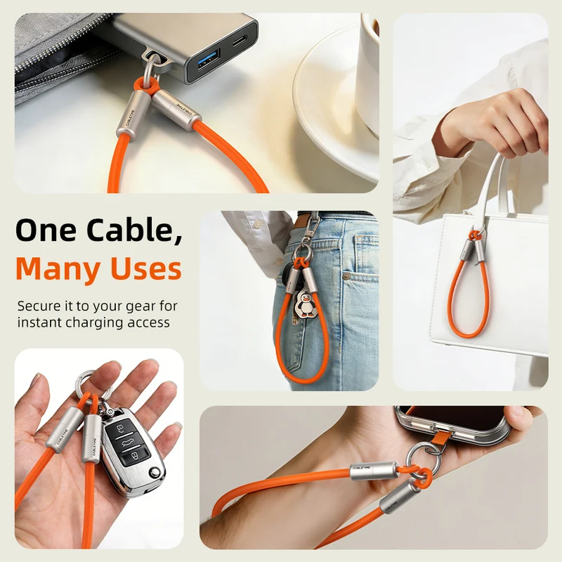 60W USB-C Keychain Charging Cable 480Mbps Data for iPhone 15/16/17, Samsung, Pixel