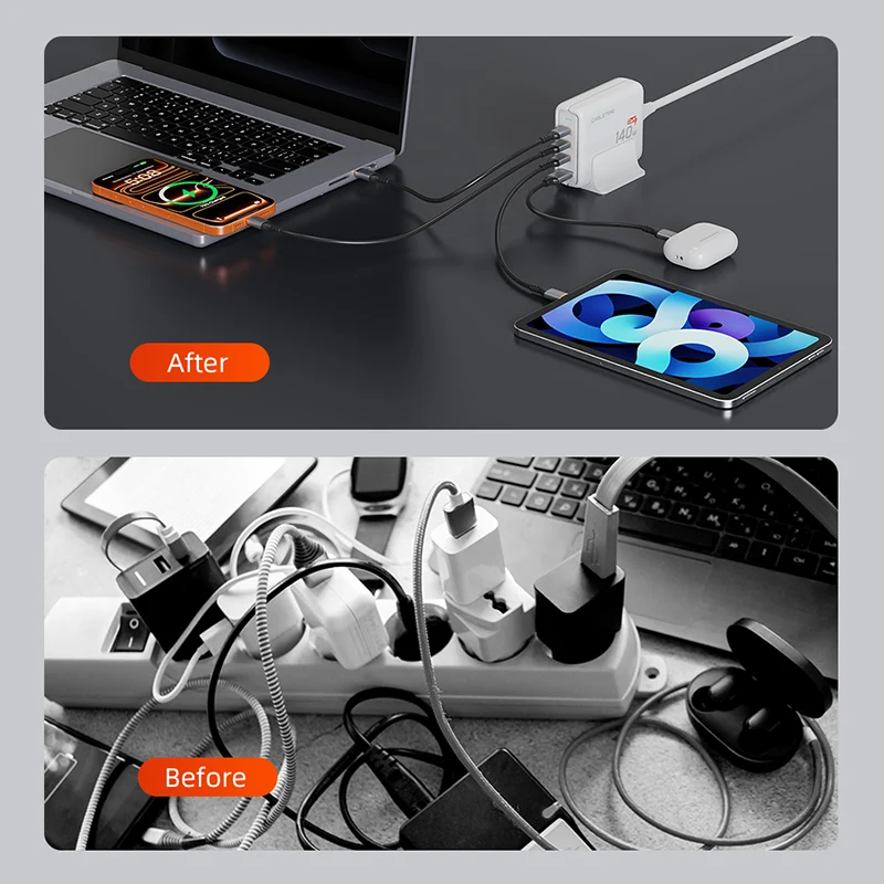 140W GaN USB C Charging Station 4 IN 1 Desk Charger Block for MacBook Air/Pro iPhone 17/16 Pro