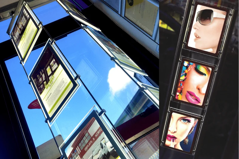 Rotierende Led Schaufenster Displays mit Acryl- Postertaschen DIN A3