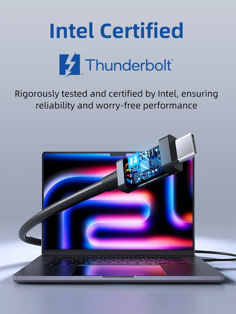 Intel Certified Thunderbolt 5 Cable 0.8m | 240W, 120Gbps, 8K