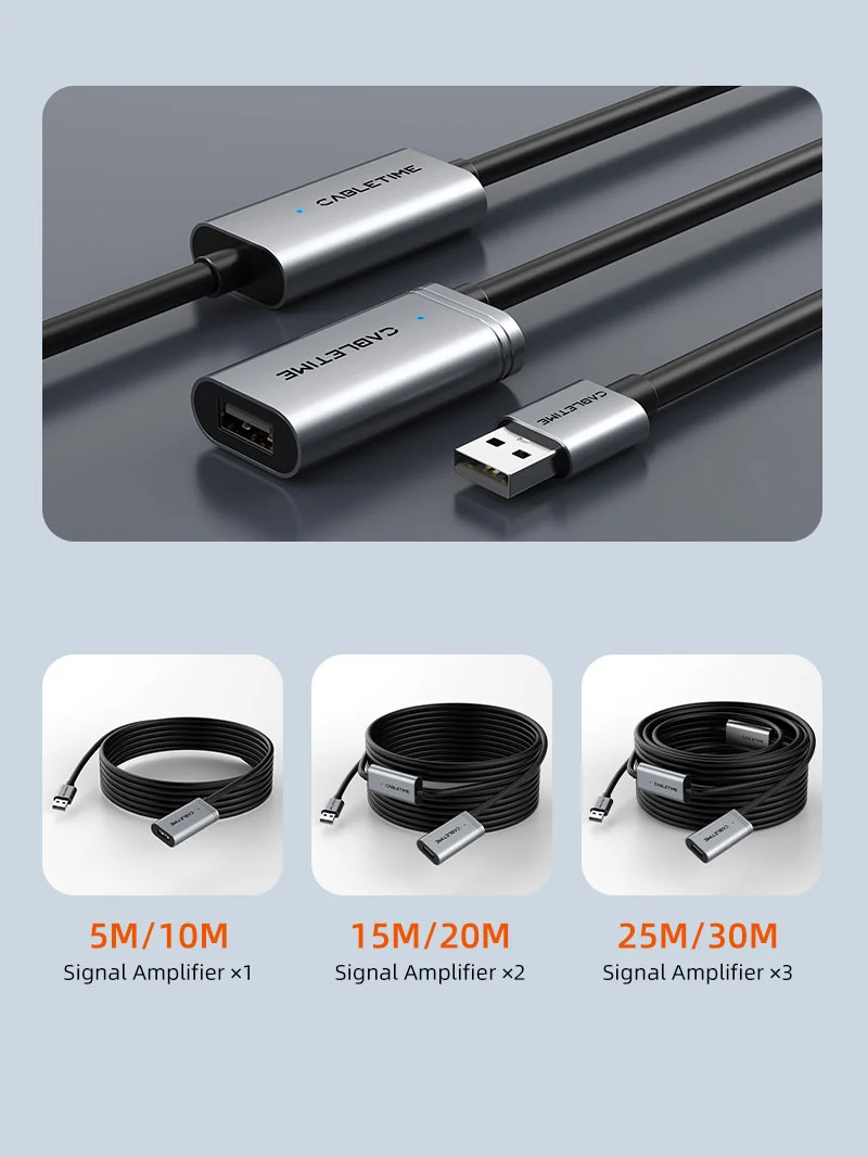Active USB 2.0 Extension Cable Long Cable 480Mbps USB C External Power Supply for Computer VR