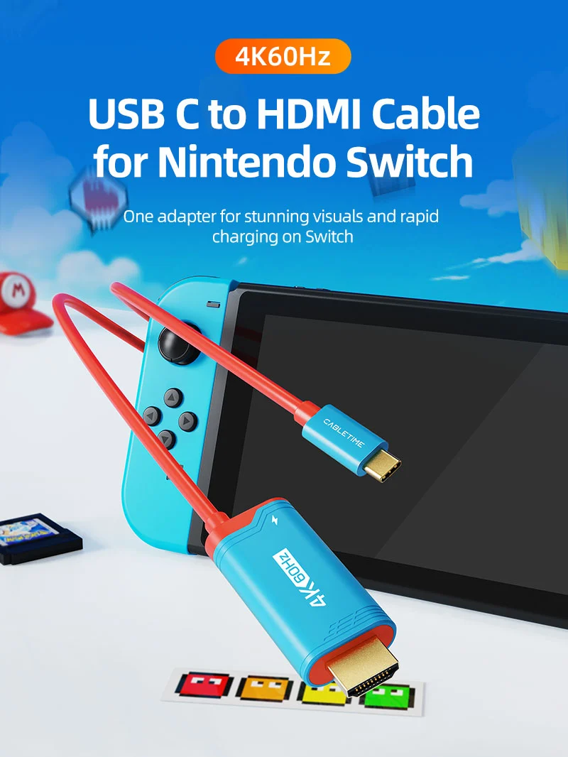 4K60Hz USB C to HDMI Adapter Cable for Nintendo Switch 2 Mini Dock with PD100W