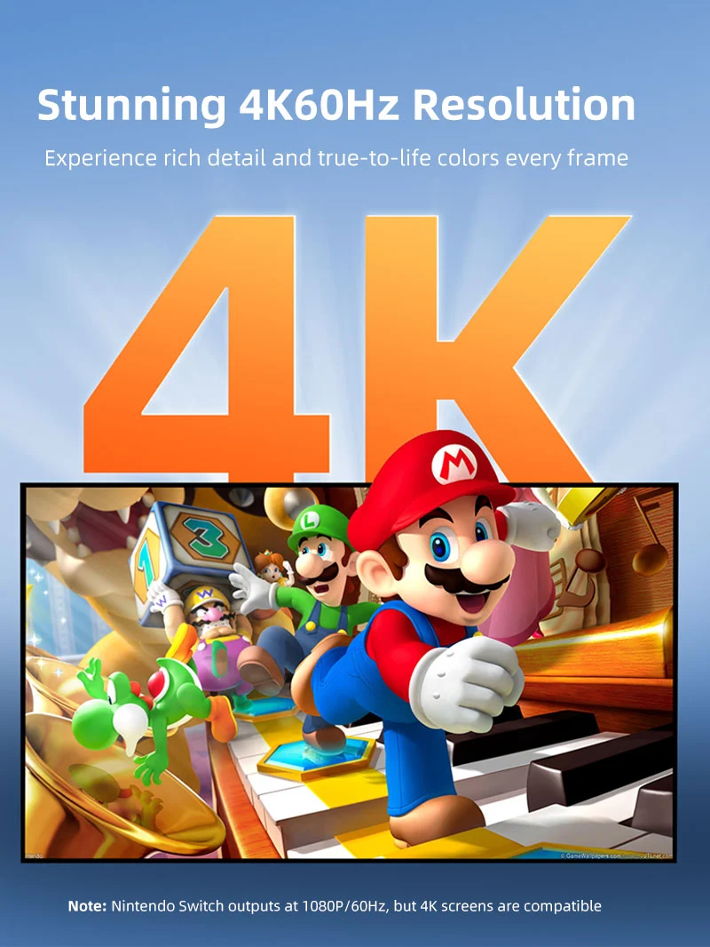 4K60Hz USB C to HDMI Adapter Cable for Nintendo Switch 2 Mini Dock with PD100W