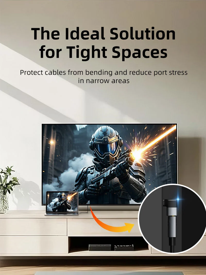 8K HDMI 2.1 Adapter Male to Female 90 Degree 270 Degree Left and Right Angle for TV