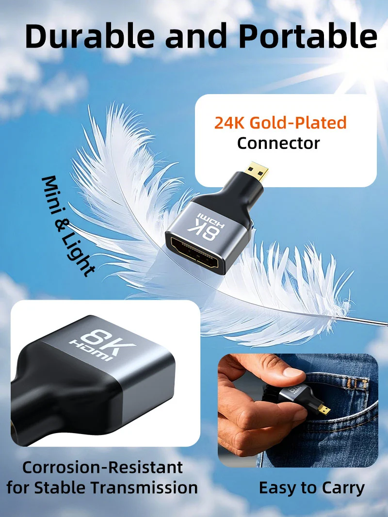 8K@60Hz Bidirectional Micro HDMI to HDMI adapter