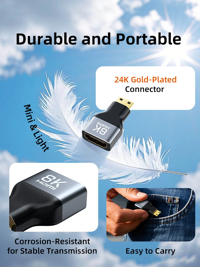 Bidirectional 8K Mini HDMI Male to HDMI Female Adapter
