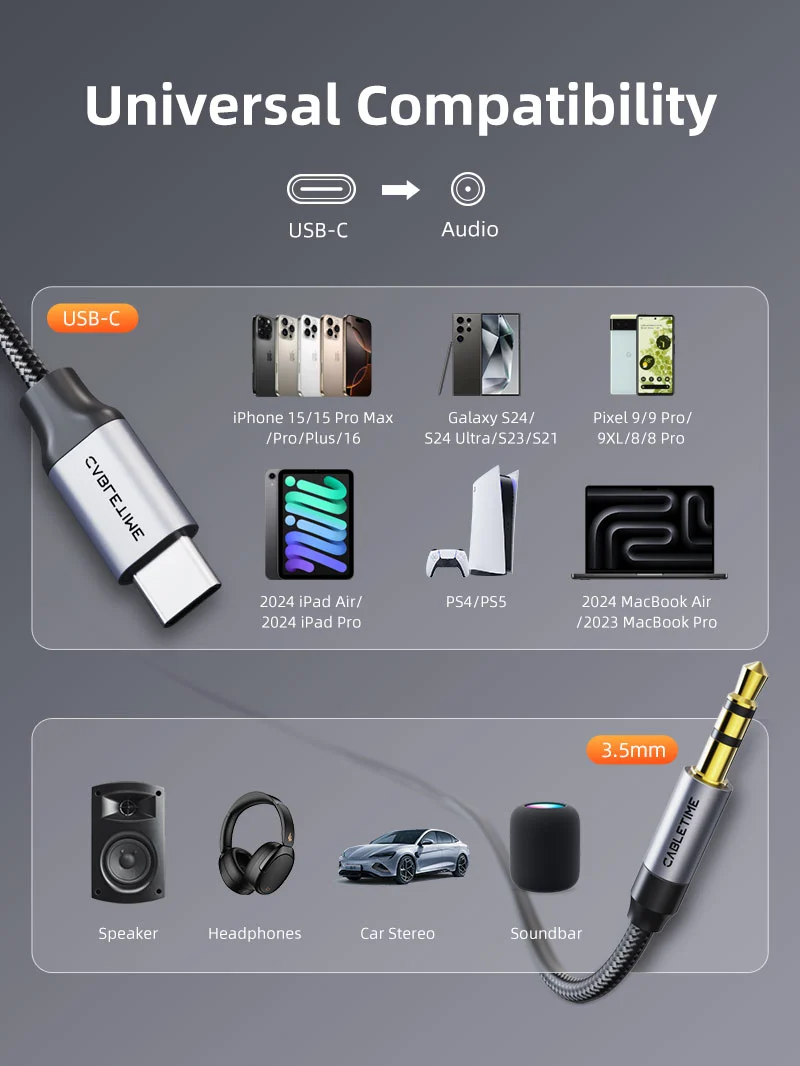iPhone 16 15 Aux Cord for Car USB C to 3.5mm Audio Jack Cable Car Auxiliary