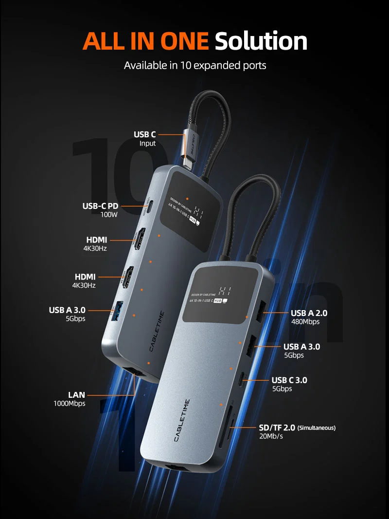 USB C Dual HDMI 4K Docking Station with Ethernet 100W PD for MacBook/Dell/HP/Surface/Lenovo
