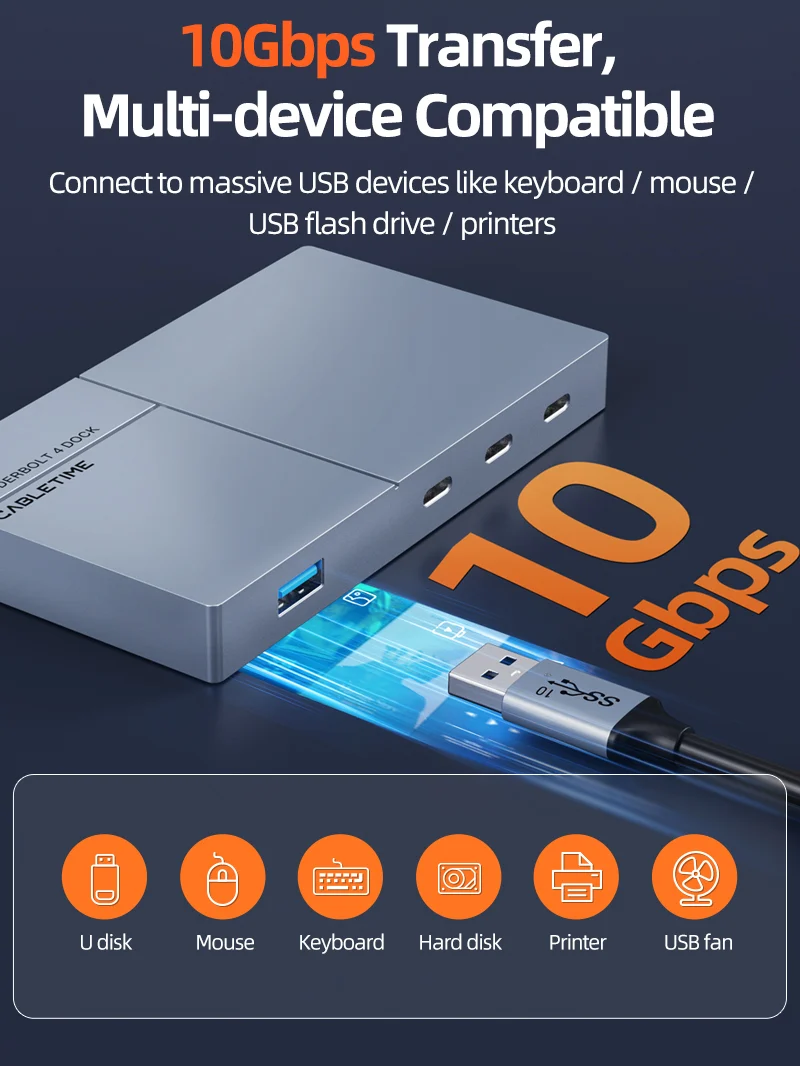 5 In 1 USB C Thunderbolt 4 Mini Docking Station 40Gbps 8K For Laptop Mac