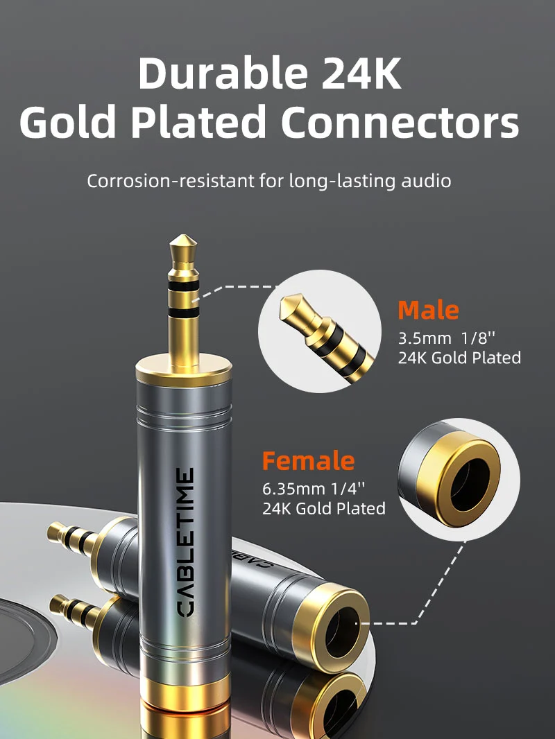 3.5mm Male to 1/4 inch Female Stereo Audio Adapter for Headphone AMP
