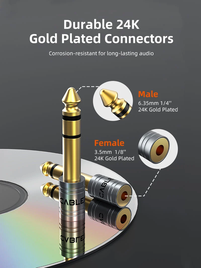 6.35mm 1/4 Male to 3.5mm 1/8 Female Stereo Audio Headphone Adapter